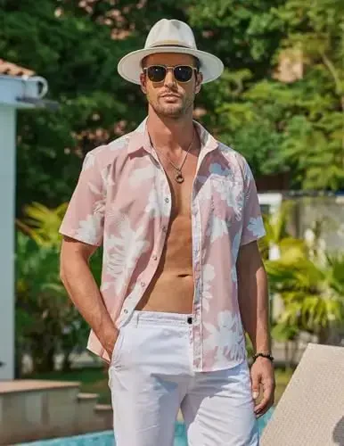 COOFANDY Mens Hawaiian Shirts Short Sleeve Casual Button Down Tropical Beach Shirt - 4