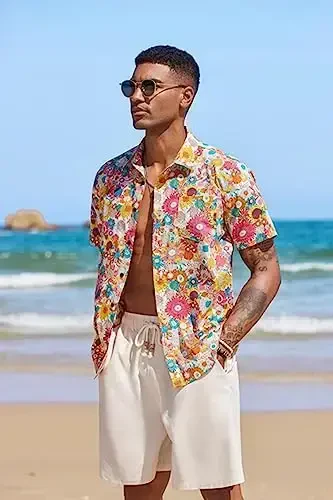 COOFANDY Mens Hawaiian Tropical Shirt Short Sleeve Casual Button Down Floral Summer Beach Shirts with Pocket - COOFANDY (1)