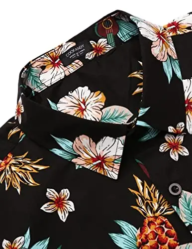 COOFANDY Mens Hawaiian Tropical Shirt Short Sleeve Casual Button Down Floral Summer Beach Shirts with Pocket - 5
