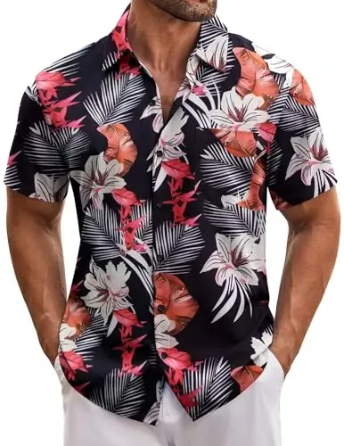 COOFANDY Mens Hawaiian Tropical Shirt Short Sleeve Casual Button Down Floral Summer Beach Shirts with Pocket - COOFANDY