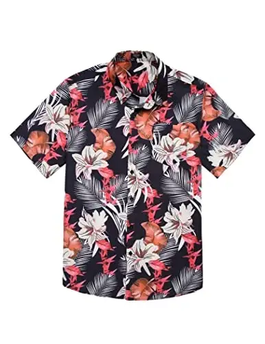 COOFANDY Mens Hawaiian Tropical Shirt Short Sleeve Casual Button Down Floral Summer Beach Shirts with Pocket - 4