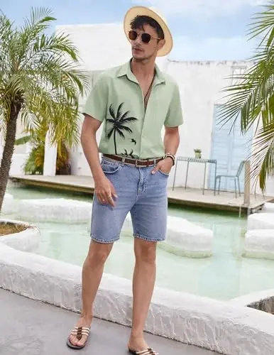 COOFANDY Mens Hawaiian Tropical Shirts Short Sleeve Button Down Summer Beach Shirt with Pocket - 3