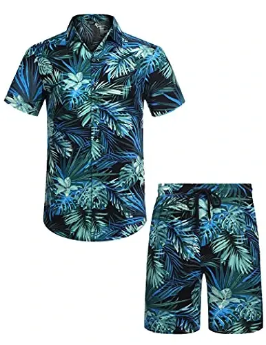 COOFANDY Men's Hawaiian Matching Set Summer Beach 2 Piece Outfits Flower Button Down Shirts and Shorts Vacation Outfits - 4