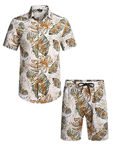 COOFANDY Men's Hawaiian Matching Set Summer Beach 2 Piece Outfits Flower Button Down Shirts and Shorts Vacation Outfits - 4