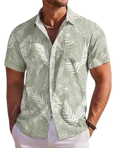 COOFANDY Men's Hawaiian Shirt Short Sleeve Floral Button Down Shirts Tropical Holiday Beach Shirts - 1