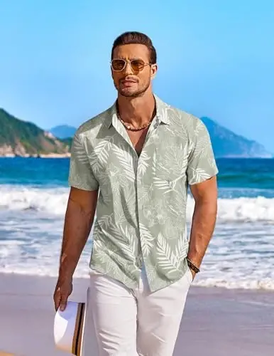 COOFANDY Men's Hawaiian Shirt Short Sleeve Floral Button Down Shirts Tropical Holiday Beach Shirts - 3