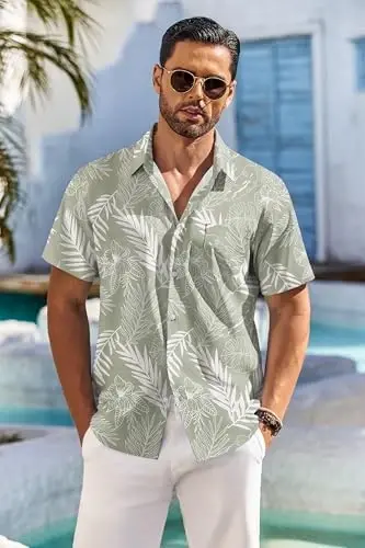 COOFANDY Men's Hawaiian Shirt Short Sleeve Floral Button Down Shirts Tropical Holiday Beach Shirts - 4