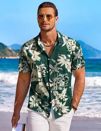 COOFANDY Men's Hawaiian Shirt Short Sleeve Floral Button Down Shirts Tropical Holiday Beach Shirts - COOFANDY (1)