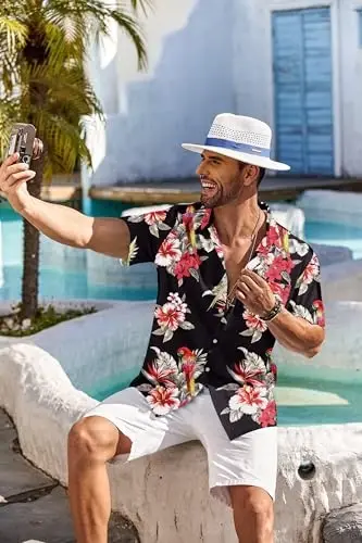 COOFANDY Men's Hawaiian Shirt Short Sleeve Floral Button Down Shirts Tropical Holiday Beach Shirts - 4