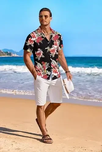 COOFANDY Men's Hawaiian Shirt Short Sleeve Floral Button Down Shirts Tropical Holiday Beach Shirts - 3