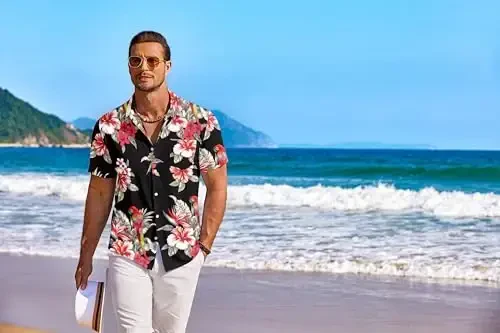 COOFANDY Men's Hawaiian Shirt Short Sleeve Floral Button Down Shirts Tropical Holiday Beach Shirts - 5
