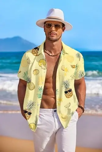 COOFANDY Men's Hawaiian Shirt Short Sleeve Floral Button Down Shirts Tropical Holiday Beach Shirts - 3