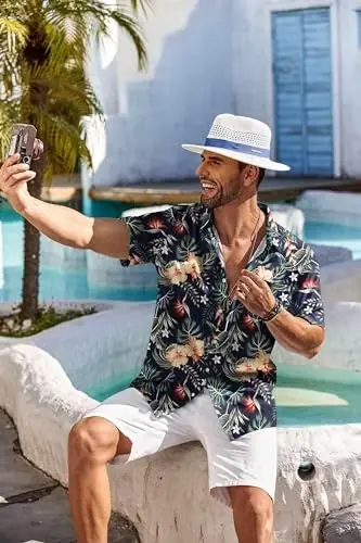 COOFANDY Men's Hawaiian Shirt Short Sleeve Floral Button Down Shirts Tropical Holiday Beach Shirts - 5