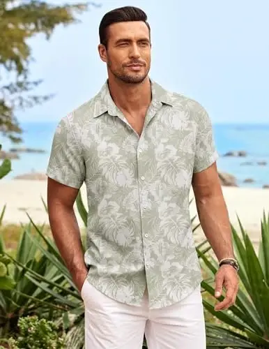 COOFANDY Men's Casual Button Down Shirts Short Sleeve Summer Beach Shirt Fashion Textured Shirts with Pocket - 3