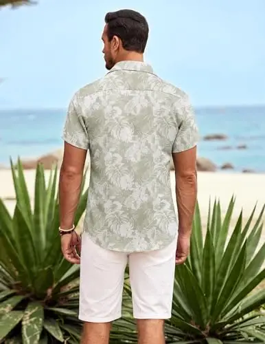 COOFANDY Men's Casual Button Down Shirts Short Sleeve Summer Beach Shirt Fashion Textured Shirts with Pocket - 4
