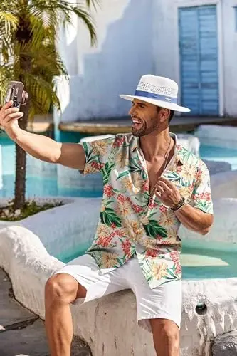 COOFANDY Men's Hawaiian Shirt Short Sleeve Floral Button Down Shirts Tropical Holiday Beach Shirts - 5
