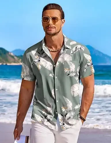 COOFANDY Mens Hawaiian Shirt Short Sleeve Button Down Shirts Tropical Summer Beach Shirts Casual Floral Aloha Shirts - 2
