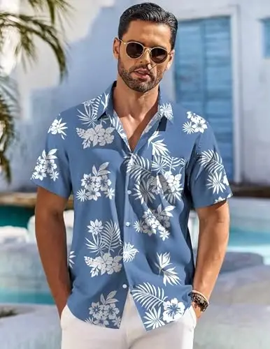 COOFANDY Men's Hawaiian Shirt Short Sleeve Floral Button Down Shirts Tropical Holiday Beach Shirts - 5