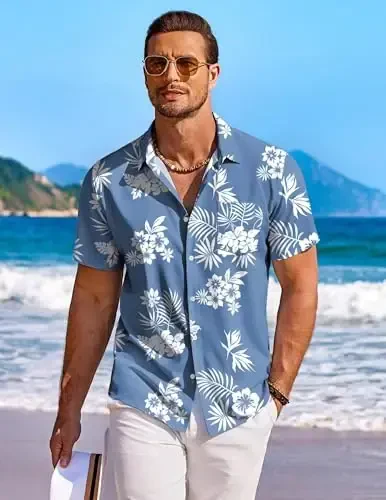 COOFANDY Men's Hawaiian Shirt Short Sleeve Floral Button Down Shirts Tropical Holiday Beach Shirts - 2