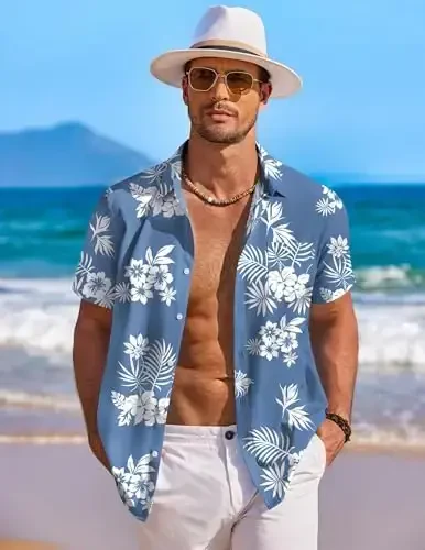 COOFANDY Men's Hawaiian Shirt Short Sleeve Floral Button Down Shirts Tropical Holiday Beach Shirts - 3