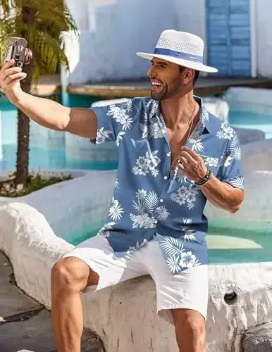 COOFANDY Men's Hawaiian Shirt Short Sleeve Floral Button Down Shirts Tropical Holiday Beach Shirts - 4