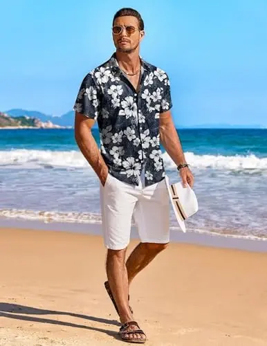 COOFANDY Men's Hawaiian Shirt Short Sleeve Floral Button Down Shirts Tropical Holiday Beach Shirts - 4
