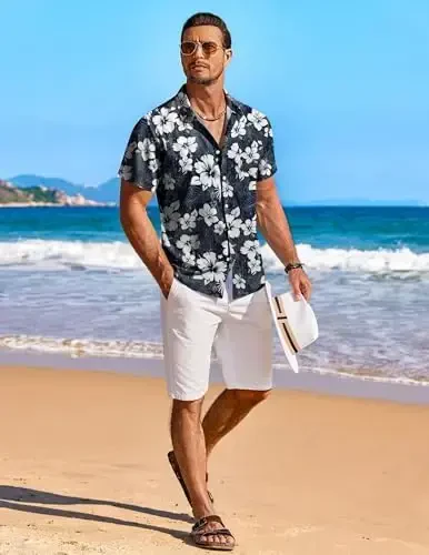 COOFANDY Men's Hawaiian Shirt Short Sleeve Floral Button Down Shirts Tropical Holiday Beach Shirts - 4