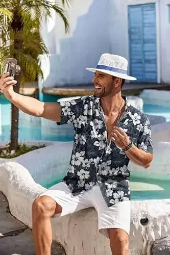 COOFANDY Men's Hawaiian Shirt Short Sleeve Floral Button Down Shirts Tropical Holiday Beach Shirts - 5