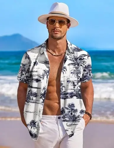 COOFANDY Men's Hawaiian Shirt Short Sleeve Floral Button Down Shirts Tropical Holiday Beach Shirts - 3