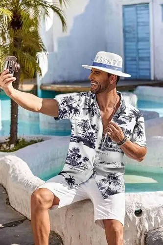 COOFANDY Men's Hawaiian Shirt Short Sleeve Floral Button Down Shirts Tropical Holiday Beach Shirts - 5