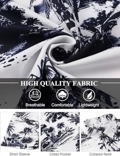 COOFANDY Men's Hawaiian Shirt Short Sleeve Floral Button Down Shirts Tropical Holiday Beach Shirts - 6