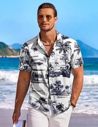 COOFANDY Men's Hawaiian Shirt Short Sleeve Floral Button Down Shirts Tropical Holiday Beach Shirts - 2