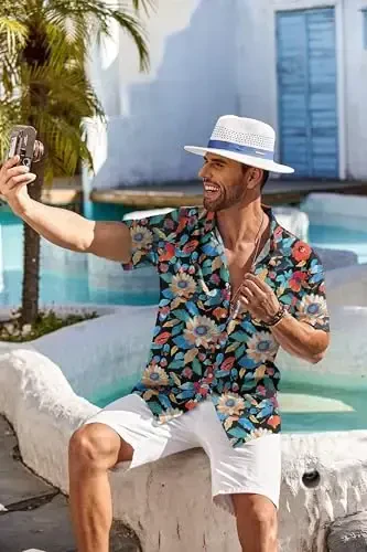 COOFANDY Men's Hawaiian Shirt Short Sleeve Floral Button Down Shirts Tropical Holiday Beach Shirts - 5