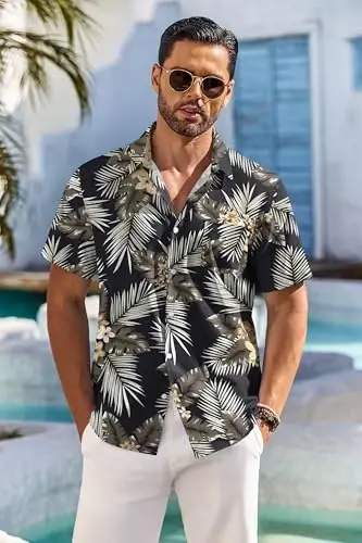 COOFANDY Men's Hawaiian Shirt Short Sleeve Floral Button Down Shirts Tropical Holiday Beach Shirts - 2