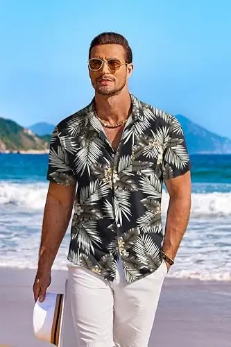COOFANDY Men's Hawaiian Shirt Short Sleeve Floral Button Down Shirts Tropical Holiday Beach Shirts - 4