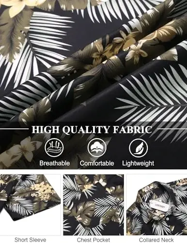 COOFANDY Men's Hawaiian Shirt Short Sleeve Floral Button Down Shirts Tropical Holiday Beach Shirts - 6