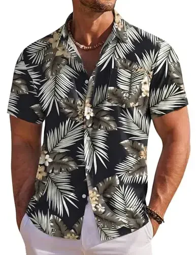 COOFANDY Men's Hawaiian Shirt Short Sleeve Floral Button Down Shirts Tropical Holiday Beach Shirts - 1