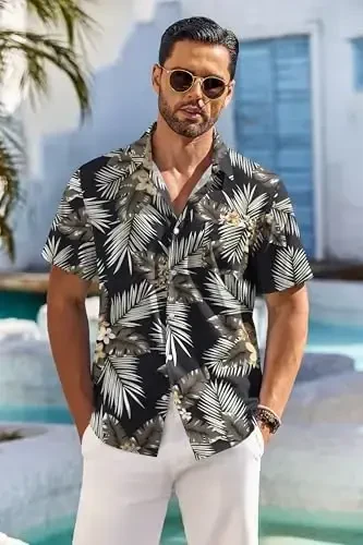 COOFANDY Men's Hawaiian Shirt Short Sleeve Floral Button Down Shirts Tropical Holiday Beach Shirts - 2