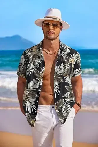 COOFANDY Men's Hawaiian Shirt Short Sleeve Floral Button Down Shirts Tropical Holiday Beach Shirts - 3