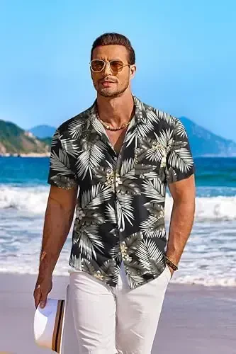 COOFANDY Men's Hawaiian Shirt Short Sleeve Floral Button Down Shirts Tropical Holiday Beach Shirts - 4
