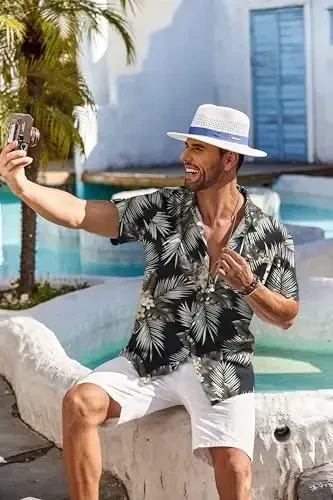 COOFANDY Men's Hawaiian Shirt Short Sleeve Floral Button Down Shirts Tropical Holiday Beach Shirts - 5