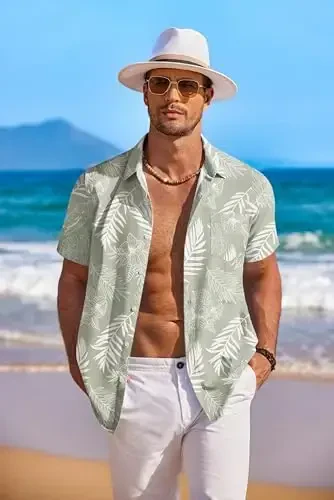 COOFANDY Men's Hawaiian Shirt Short Sleeve Floral Button Down Shirts Tropical Holiday Beach Shirts - 2