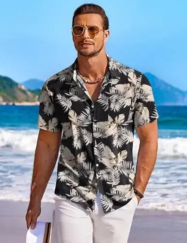 COOFANDY Men's Hawaiian Shirt Short Sleeve Floral Button Down Shirts Tropical Holiday Beach Shirts - 2