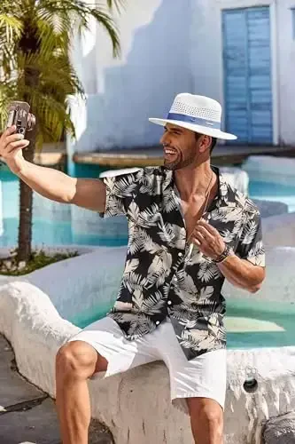 COOFANDY Men's Hawaiian Shirt Short Sleeve Floral Button Down Shirts Tropical Holiday Beach Shirts - 5