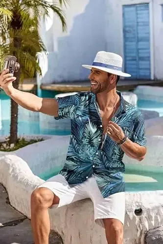 COOFANDY Men's Summer Beach Vacation Shirt Casual Button Down Short Sleeve Shirt Hawaiian Tropical Resort Wear - 5