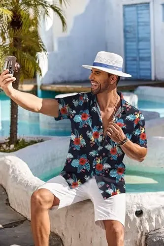 COOFANDY Men's Hawaiian Shirt Short Sleeve Floral Button Down Shirts Tropical Holiday Beach Shirts - 5