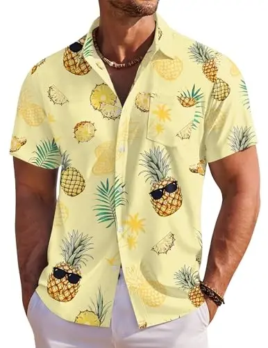 COOFANDY Men's Hawaiian Shirt Short Sleeve Floral Button Down Shirts Tropical Holiday Beach Shirts - 1