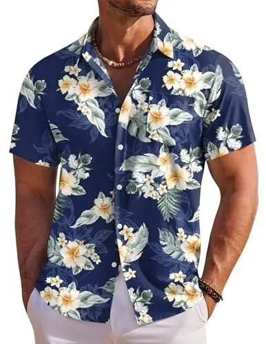 COOFANDY Men's Hawaiian Shirt Short Sleeve Floral Button Down Shirts Tropical Holiday Beach Shirts 