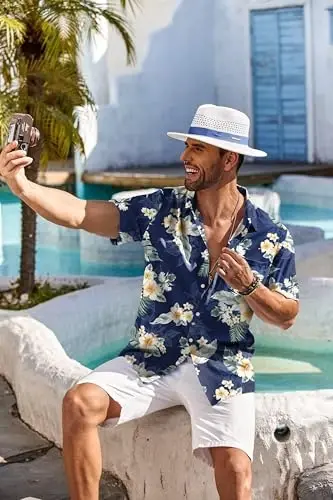 COOFANDY Men's Hawaiian Shirt Short Sleeve Floral Button Down Shirts Tropical Holiday Beach Shirts - 4