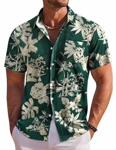 COOFANDY Men's Hawaiian Shirt Short Sleeve Floral Button Down Shirts Tropical Holiday Beach Shirts 
